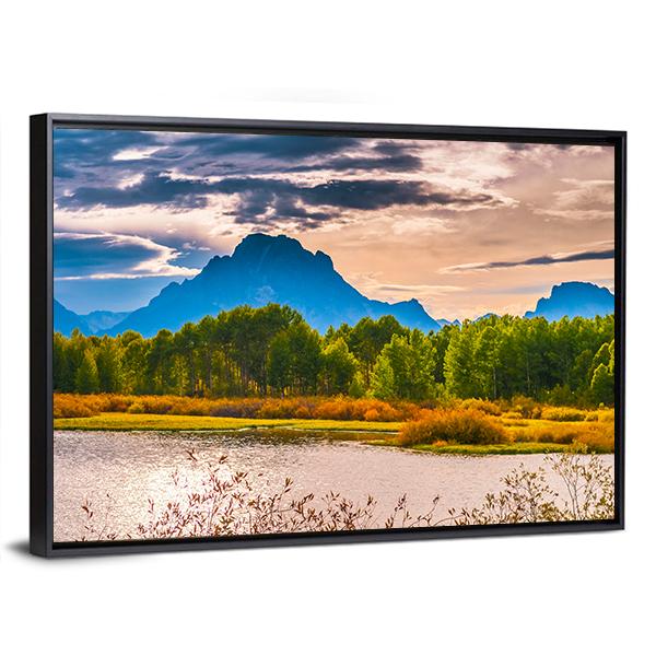 Sunset Over Grand Tetons Canvas Wall Art-3 Horizontal-Gallery Wrap-25" x 16"-Tiaracle