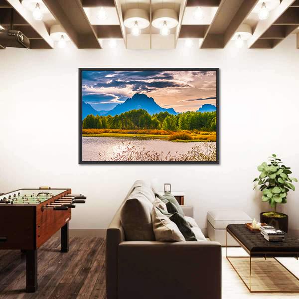 Sunset Over Grand Tetons Canvas Wall Art-3 Horizontal-Gallery Wrap-25" x 16"-Tiaracle
