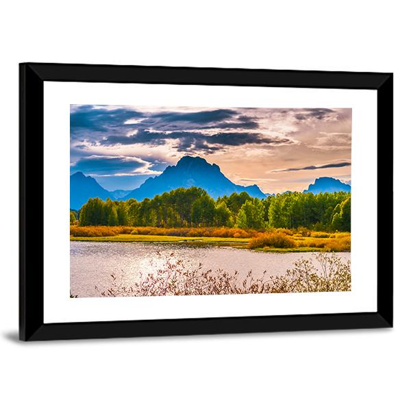 Sunset Over Grand Tetons Canvas Wall Art-3 Horizontal-Gallery Wrap-25" x 16"-Tiaracle