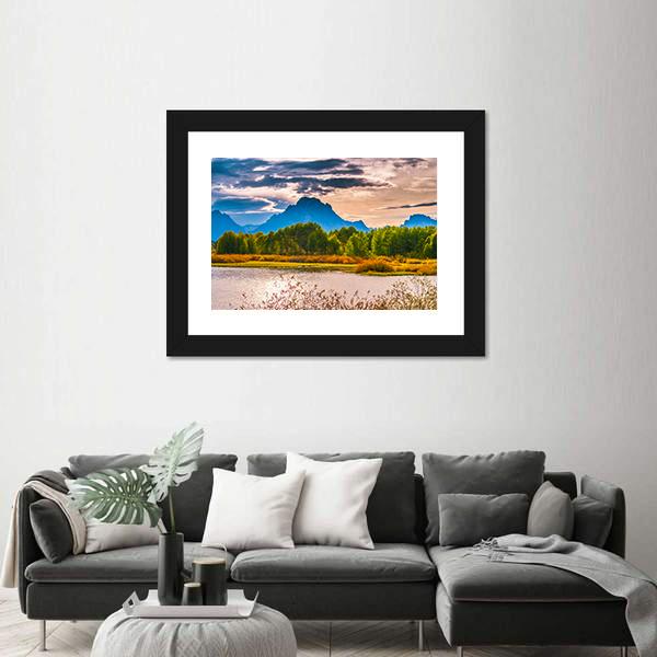 Sunset Over Grand Tetons Canvas Wall Art-3 Horizontal-Gallery Wrap-25" x 16"-Tiaracle