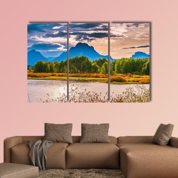 Sunset Over Grand Tetons Canvas Wall Art-3 Horizontal-Gallery Wrap-37" x 24"-Tiaracle