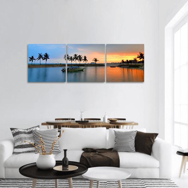 Sunset Over Island Of Malaysia Panoramic Canvas Wall Art-3 Piece-25" x 08"-Tiaracle