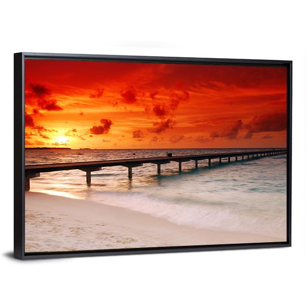 Sunset Over Jetty Canvas Wall Art-3 Horizontal-Gallery Wrap-25" x 16"-Tiaracle