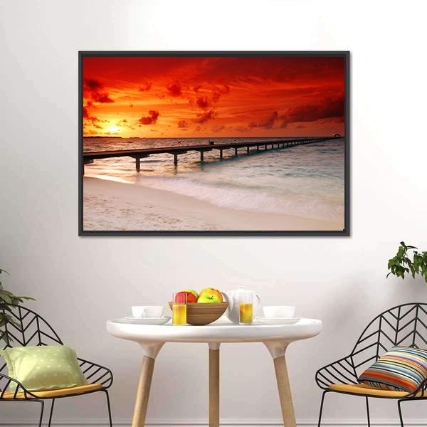 Sunset Over Jetty Canvas Wall Art-3 Horizontal-Gallery Wrap-25" x 16"-Tiaracle