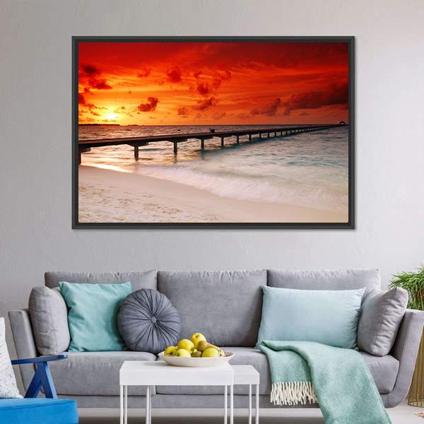 Sunset Over Jetty Canvas Wall Art-3 Horizontal-Gallery Wrap-25" x 16"-Tiaracle