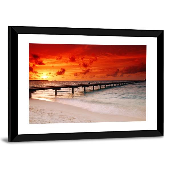 Sunset Over Jetty Canvas Wall Art-3 Horizontal-Gallery Wrap-25" x 16"-Tiaracle