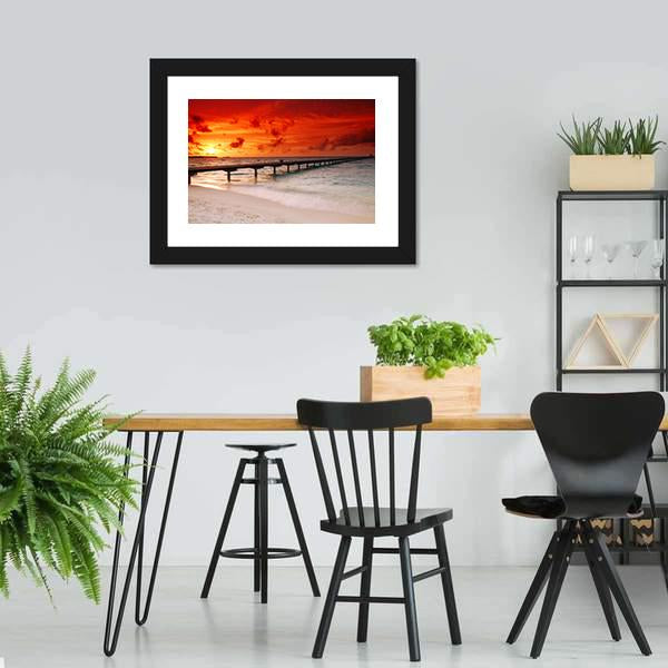 Sunset Over Jetty Canvas Wall Art-3 Horizontal-Gallery Wrap-25" x 16"-Tiaracle