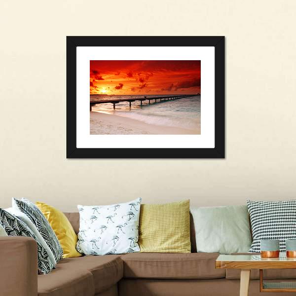 Sunset Over Jetty Canvas Wall Art-3 Horizontal-Gallery Wrap-25" x 16"-Tiaracle