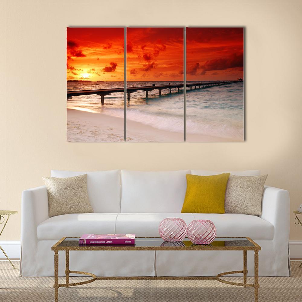 Sunset Over Jetty Canvas Wall Art-3 Horizontal-Gallery Wrap-37" x 24"-Tiaracle