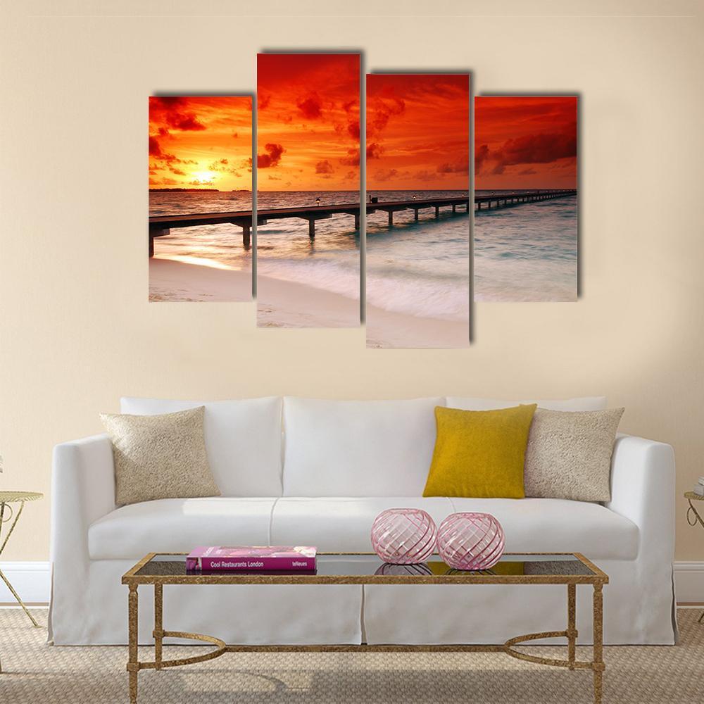 Sunset Over Jetty Canvas Wall Art-4 Pop-Gallery Wrap-50" x 32"-Tiaracle