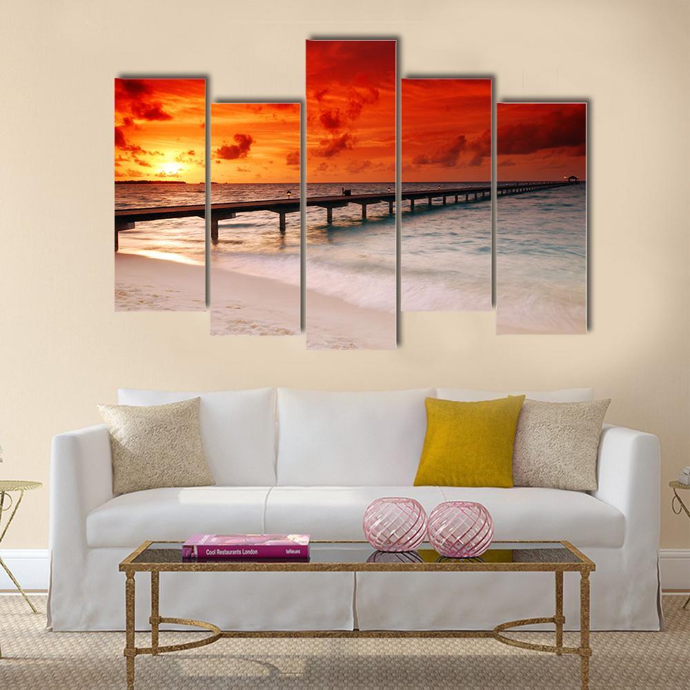 Sunset Over Jetty Canvas Wall Art-5 Pop-Gallery Wrap-47" x 32"-Tiaracle