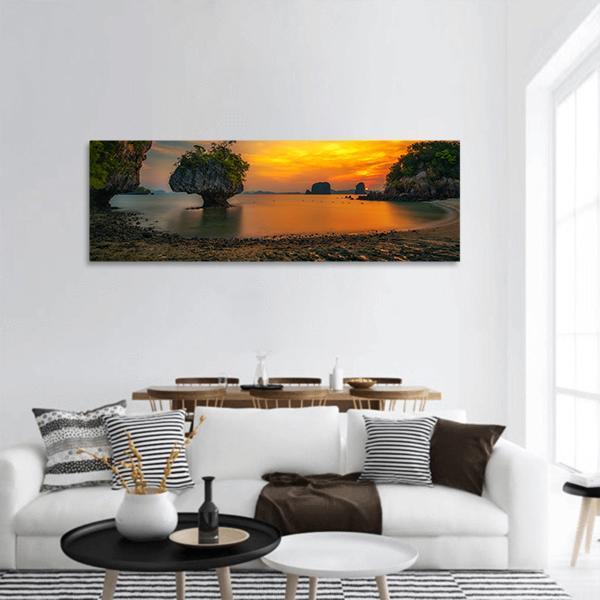 Sunset Over Ko Hong Island In Thailand Panoramic Canvas Wall Art-1 Piece-36" x 12"-Tiaracle