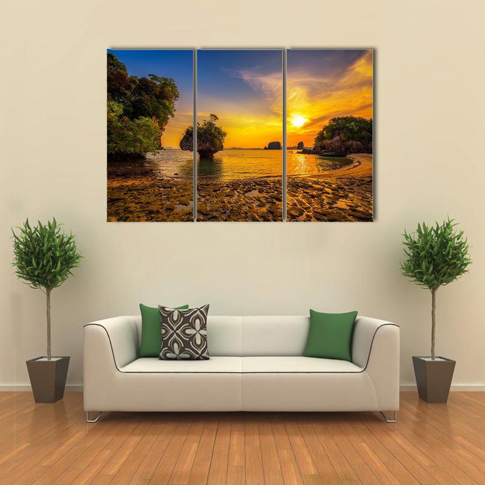 Sunset Over Ko Hong Island Canvas Wall Art-3 Horizontal-Gallery Wrap-37" x 24"-Tiaracle