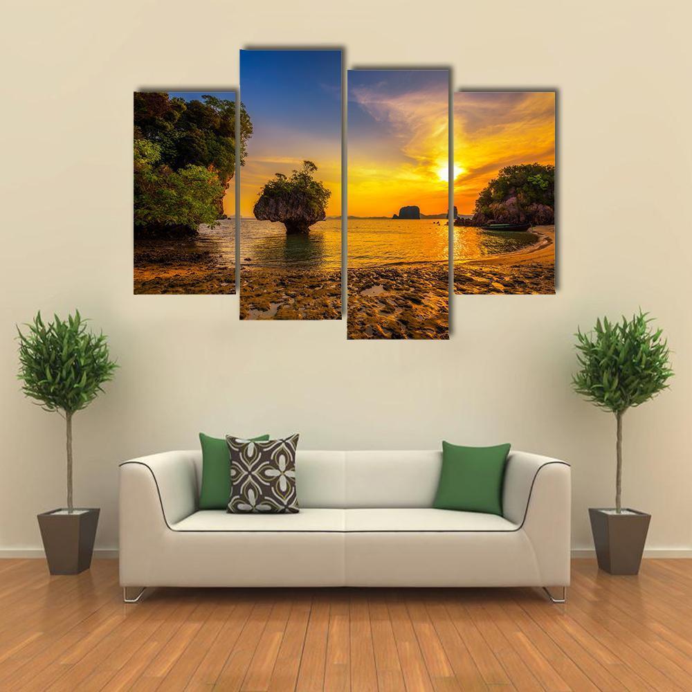 Sunset Over Ko Hong Island Canvas Wall Art-4 Pop-Gallery Wrap-50" x 32"-Tiaracle