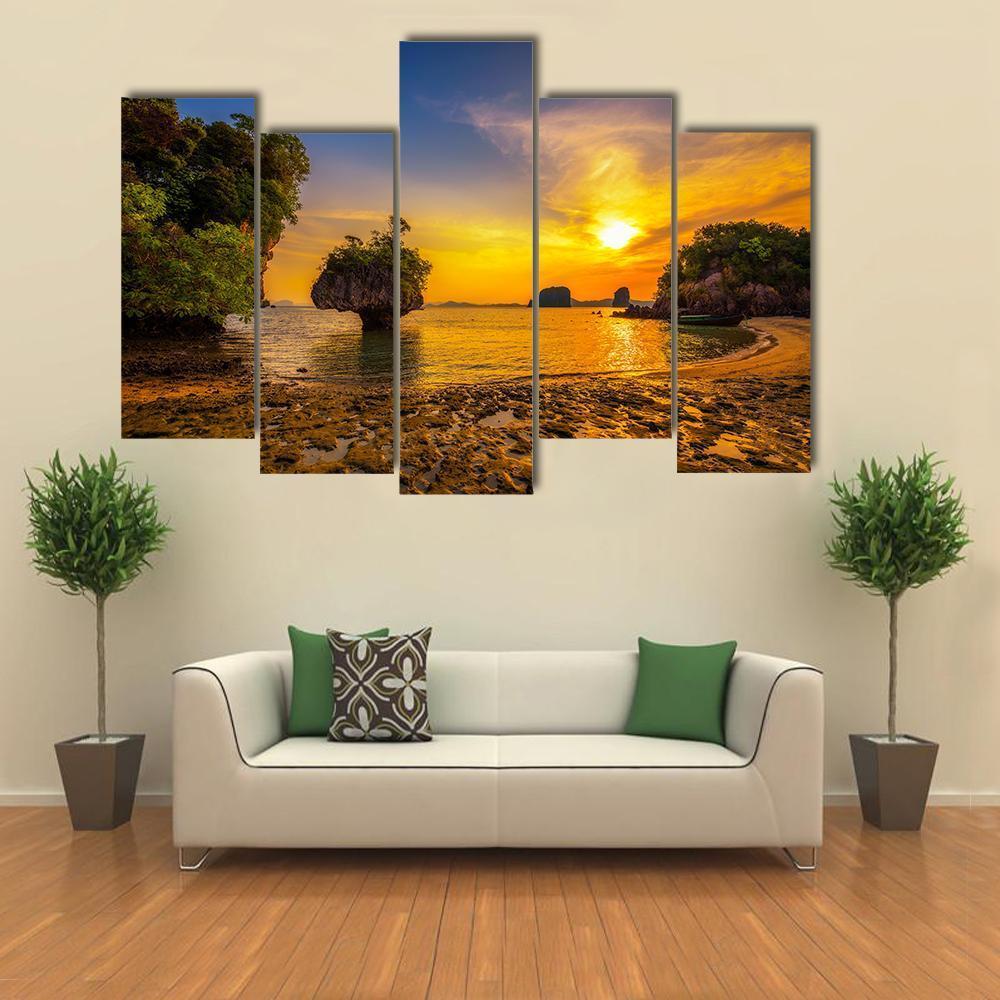 Sunset Over Ko Hong Island Canvas Wall Art-5 Pop-Gallery Wrap-47" x 32"-Tiaracle