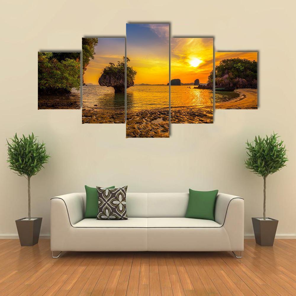 Sunset Over Ko Hong Island Canvas Wall Art-5 Star-Gallery Wrap-62" x 32"-Tiaracle