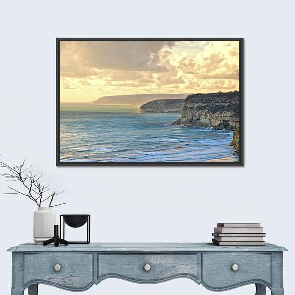 Sunset Over Kourion Coast Mediterranean Cyprus Canvas Wall Art-1 Piece-Floating Frame-24" x 16"-Tiaracle