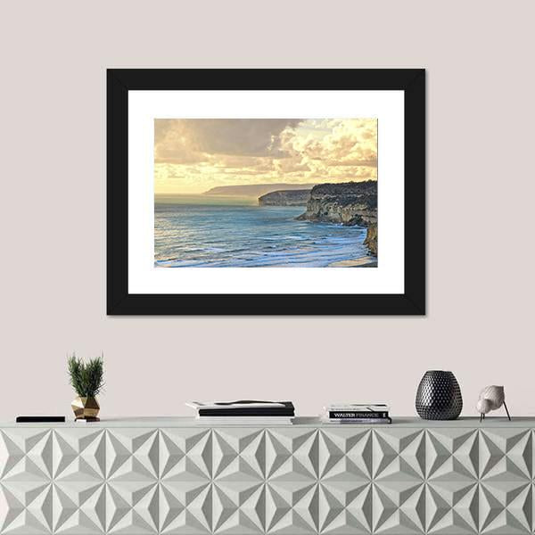 Sunset Over Kourion Coast Mediterranean Cyprus Canvas Wall Art-1 Piece-Framed Print-20" x 16"-Tiaracle