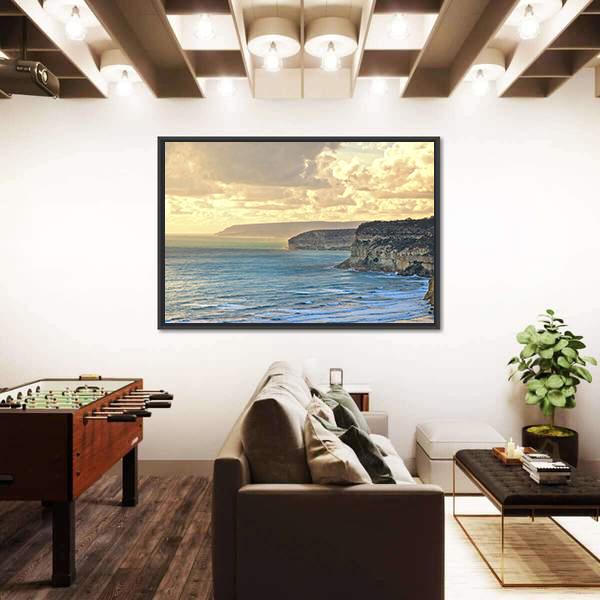 Sunset Over Kourion Coast Mediterranean Cyprus Canvas Wall Art-3 Horizontal-Gallery Wrap-25" x 16"-Tiaracle