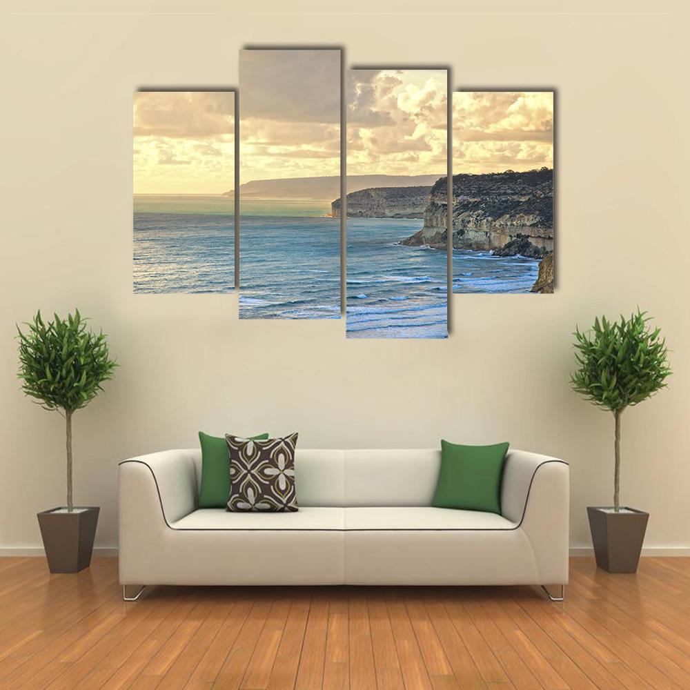 Sunset Over Kourion Coast Mediterranean Cyprus Canvas Wall Art-4 Pop-Gallery Wrap-50" x 32"-Tiaracle
