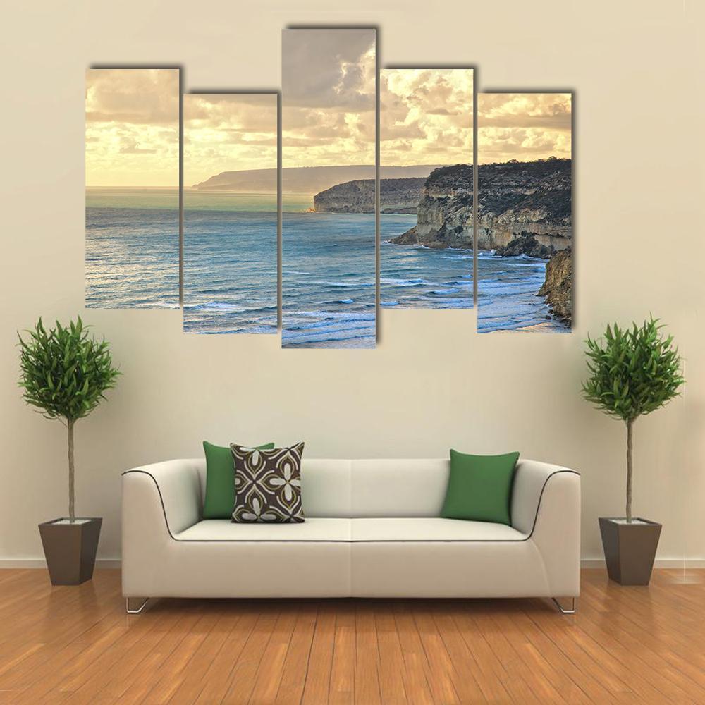 Sunset Over Kourion Coast Mediterranean Cyprus Canvas Wall Art-5 Pop-Gallery Wrap-47" x 32"-Tiaracle