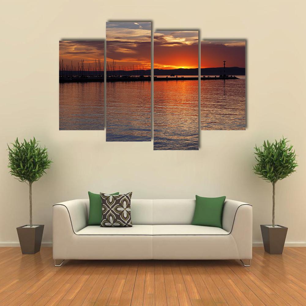Sunset Over Lake Balaton Canvas Wall Art-4 Pop-Gallery Wrap-34" x 20"-Tiaracle