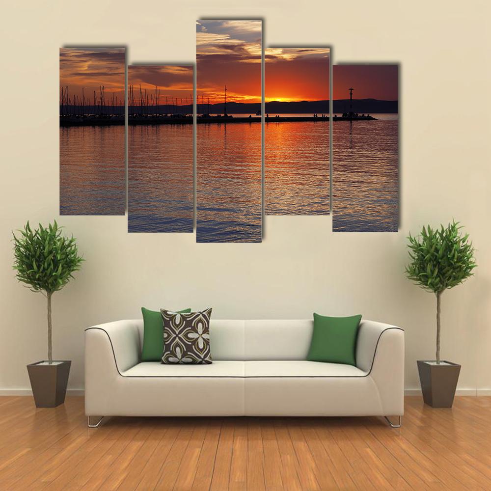Sunset Over Lake Balaton Canvas Wall Art-5 Pop-Gallery Wrap-32" x 21"-Tiaracle