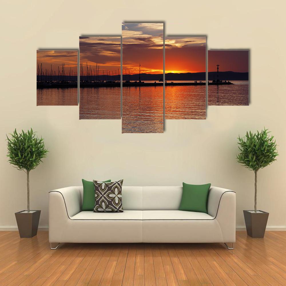Sunset Over Lake Balaton Canvas Wall Art-5 Star-Gallery Wrap-42" x 21"-Tiaracle