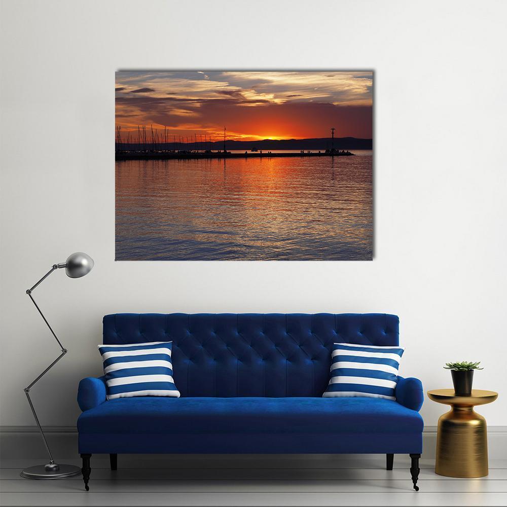 Sunset Over Lake Balaton Canvas Wall Art-1 Piece-Gallery Wrap-48" x 32"-Tiaracle