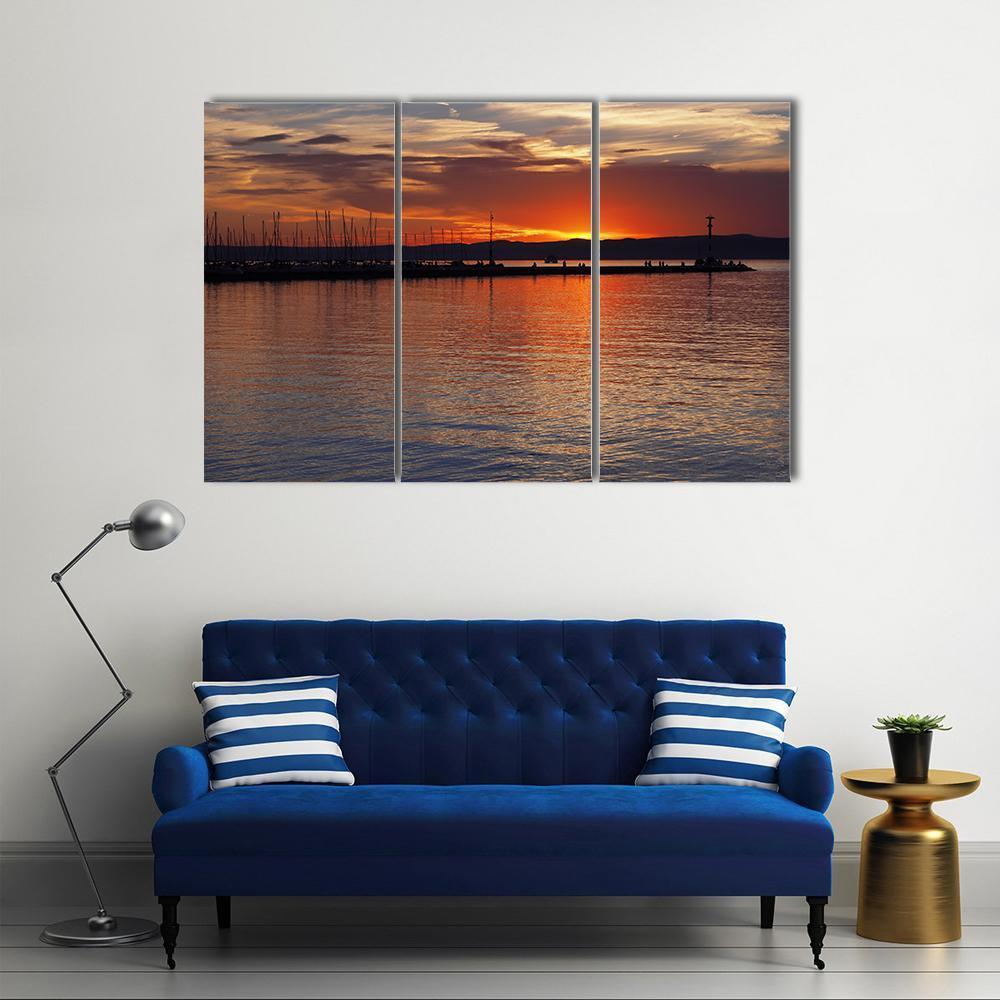 Sunset Over Lake Balaton Canvas Wall Art-3 Horizontal-Gallery Wrap-37&quot; x 24&quot;-Tiaracle