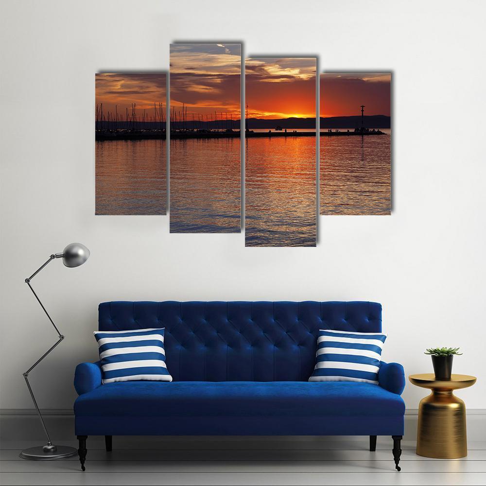 Sunset Over Lake Balaton Canvas Wall Art-4 Pop-Gallery Wrap-50&quot; x 32&quot;-Tiaracle