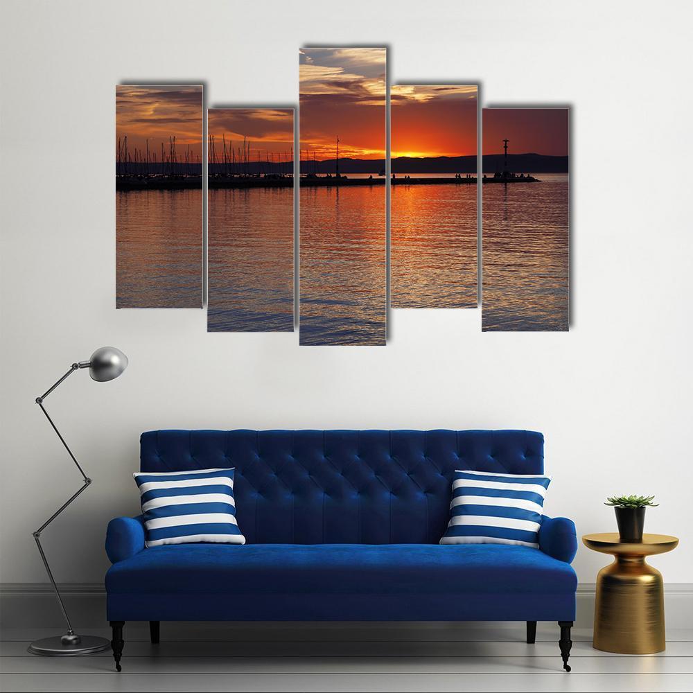 Sunset Over Lake Balaton Canvas Wall Art-5 Pop-Gallery Wrap-47" x 32"-Tiaracle