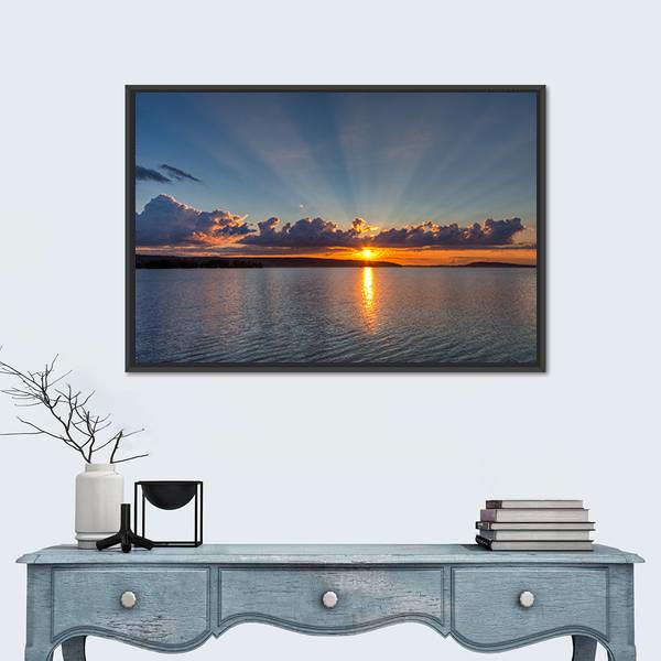 Sunset Over Lake Canvas Wall Art-1 Piece-Floating Frame-24" x 16"-Tiaracle