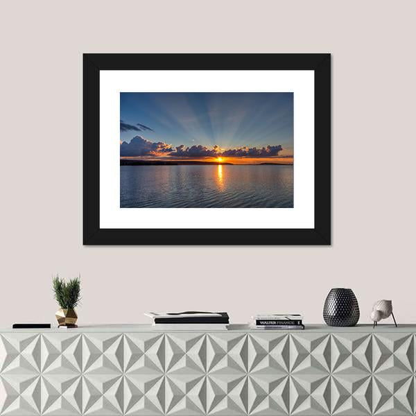 Sunset Over Lake Canvas Wall Art-1 Piece-Framed Print-20" x 16"-Tiaracle