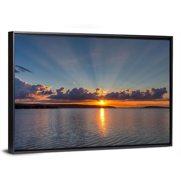 Sunset Over Lake Canvas Wall Art-3 Horizontal-Gallery Wrap-25" x 16"-Tiaracle