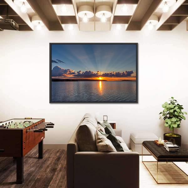Sunset Over Lake Canvas Wall Art-3 Horizontal-Gallery Wrap-25" x 16"-Tiaracle