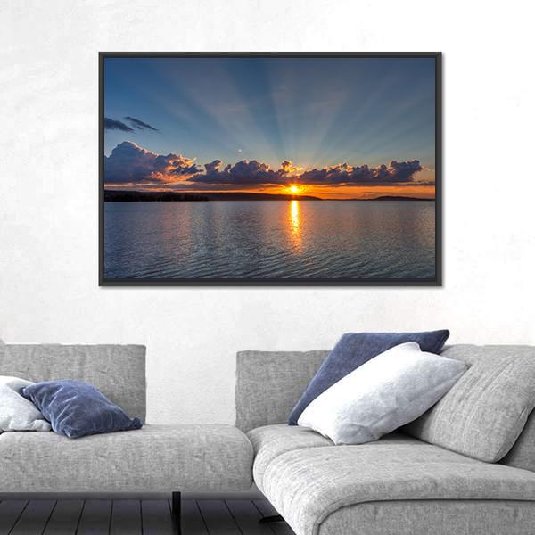 Sunset Over Lake Canvas Wall Art-3 Horizontal-Gallery Wrap-25" x 16"-Tiaracle