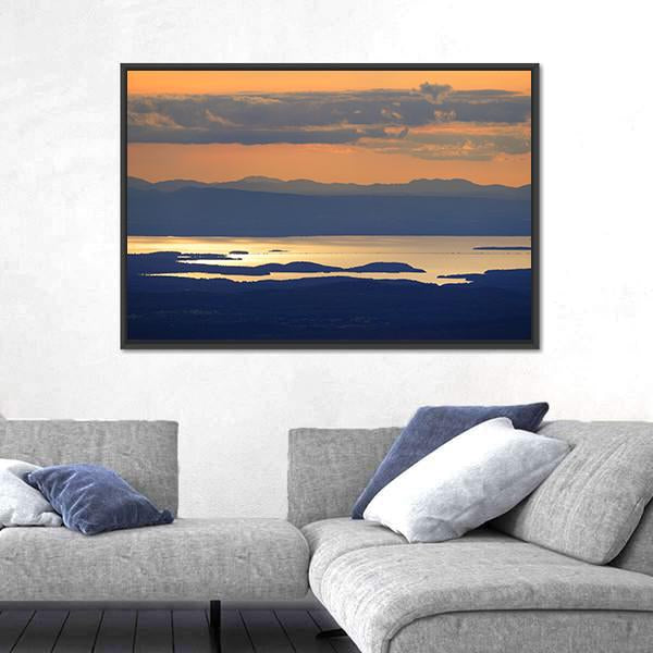 Sunset Over Lake Champlain Canvas Wall Art-1 Piece-Floating Frame-24&quot; x 16&quot;-Tiaracle