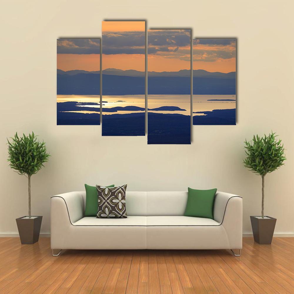 Sunset Over Lake Champlain Canvas Wall Art-4 Pop-Gallery Wrap-50&quot; x 32&quot;-Tiaracle