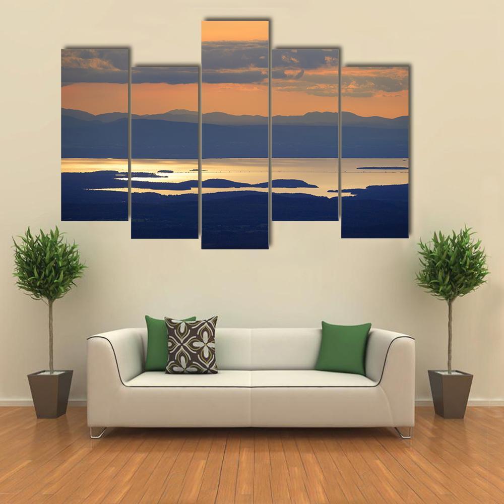 Sunset Over Lake Champlain Canvas Wall Art-5 Pop-Gallery Wrap-47" x 32"-Tiaracle