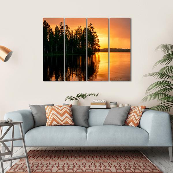 Sunset Over Lake Finland Canvas Wall Art-4 Horizontal-Gallery Wrap-34" x 24"-Tiaracle