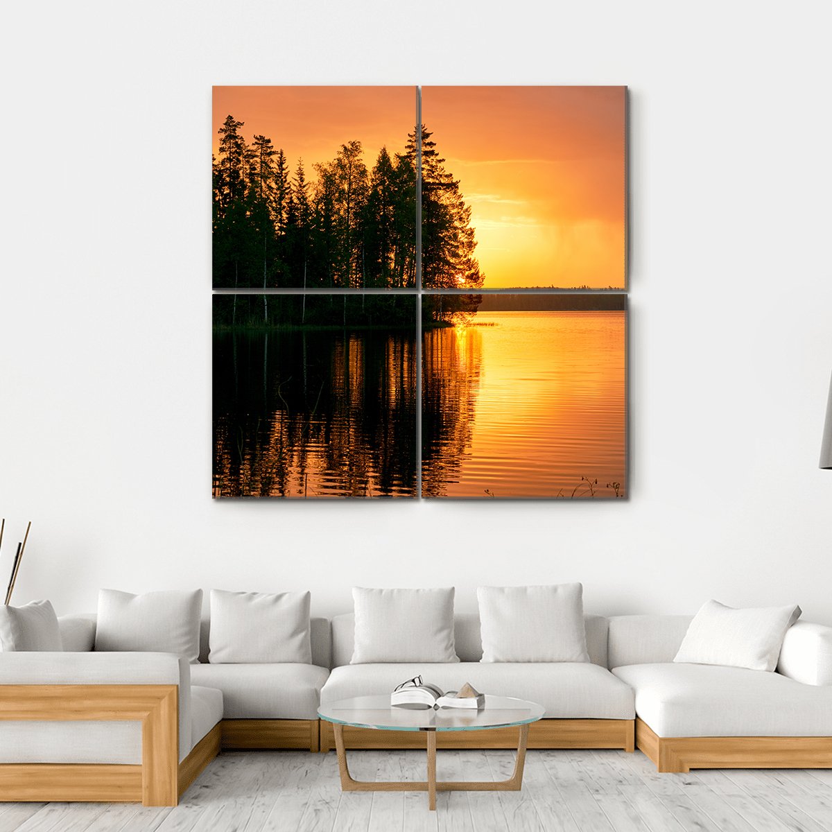 Sunset Over Lake Finland Canvas Wall Art-4 Square-Gallery Wrap-17" x 17"-Tiaracle