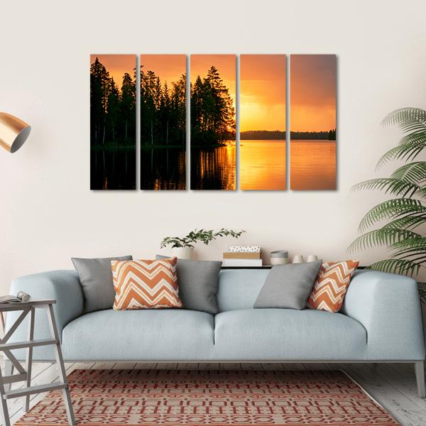 Sunset Over Lake Finland Canvas Wall Art-5 Horizontal-Gallery Wrap-22" x 12"-Tiaracle