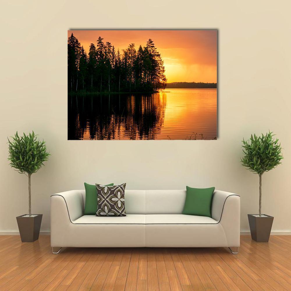Sunset Over Lake Finland Canvas Wall Art-1 Piece-Gallery Wrap-48" x 32"-Tiaracle