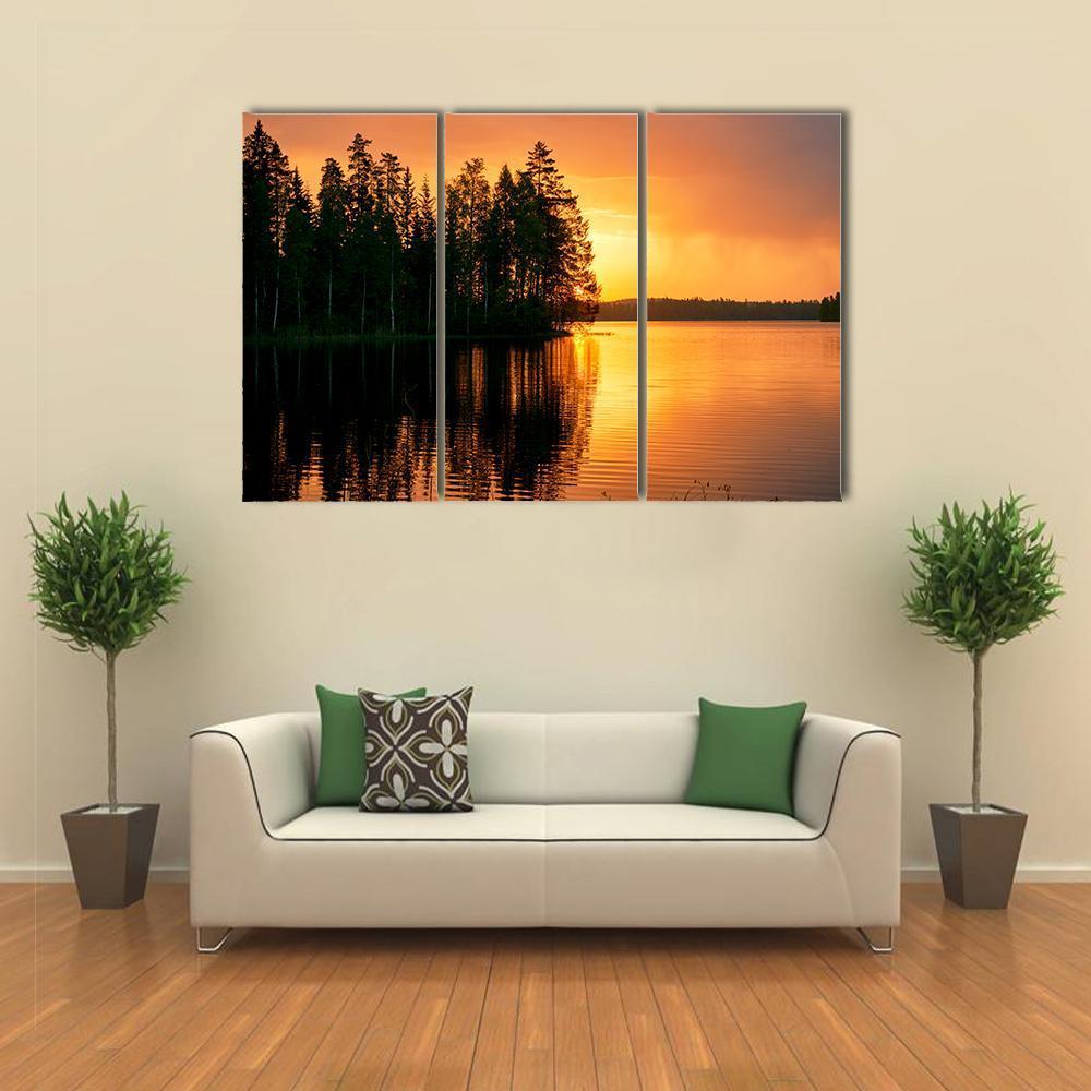 Sunset Over Lake Finland Canvas Wall Art-3 Horizontal-Gallery Wrap-37" x 24"-Tiaracle