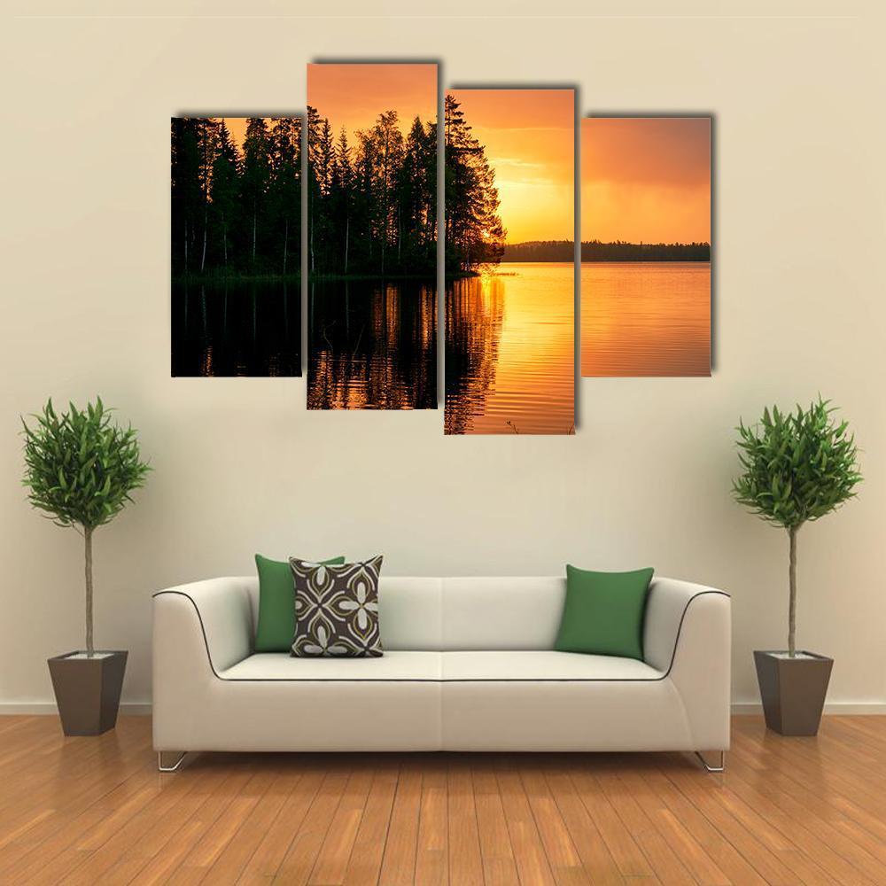 Sunset Over Lake Finland Canvas Wall Art-4 Pop-Gallery Wrap-50" x 32"-Tiaracle