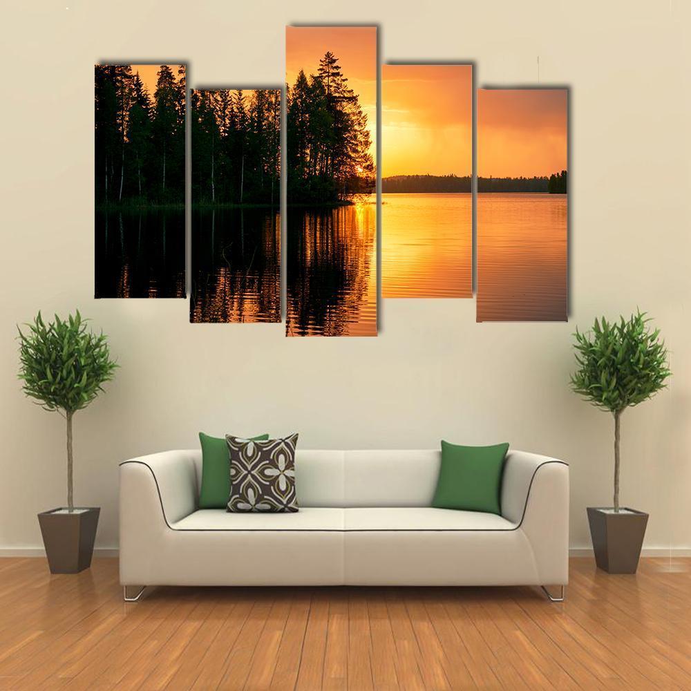 Sunset Over Lake Finland Canvas Wall Art-5 Pop-Gallery Wrap-47" x 32"-Tiaracle