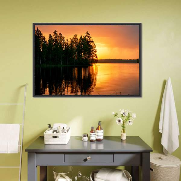Sunset Over Lake Finland Canvas Wall Art-1 Piece-Floating Frame-24" x 16"-Tiaracle