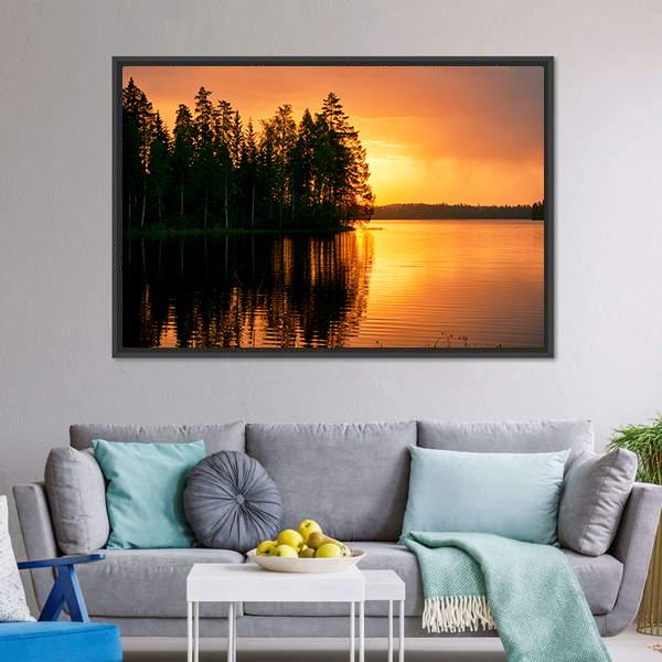 Sunset Over Lake Finland Canvas Wall Art-3 Horizontal-Gallery Wrap-25" x 16"-Tiaracle