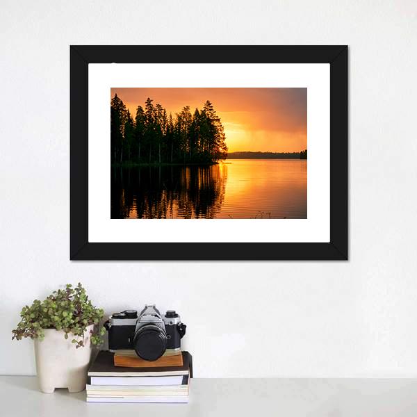 Sunset Over Lake Finland Canvas Wall Art-1 Piece-Framed Print-20" x 16"-Tiaracle